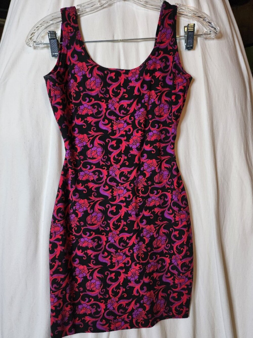 Knapp Studio California Black Mini Dress with Red-Purple Pattern